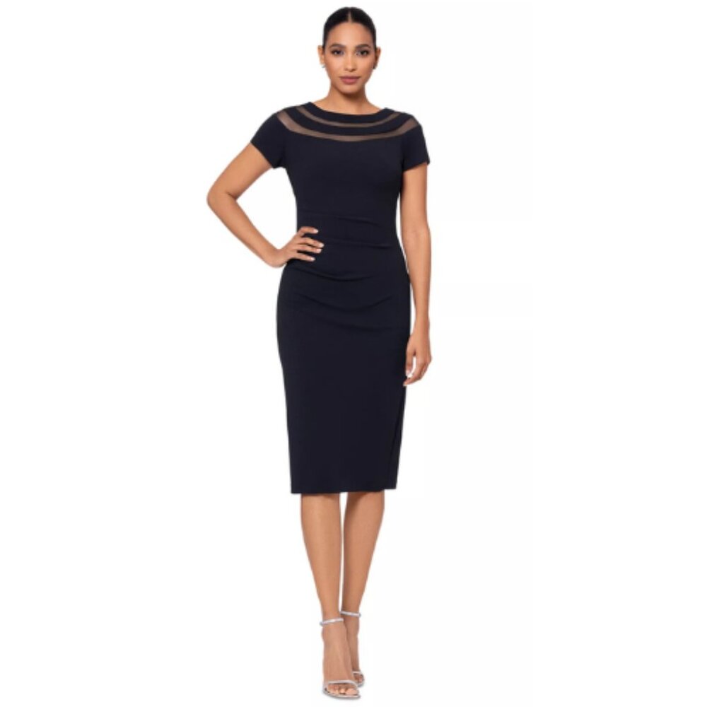 Xscape Black Illusion Neckline Evening Event Formal Cocktail
